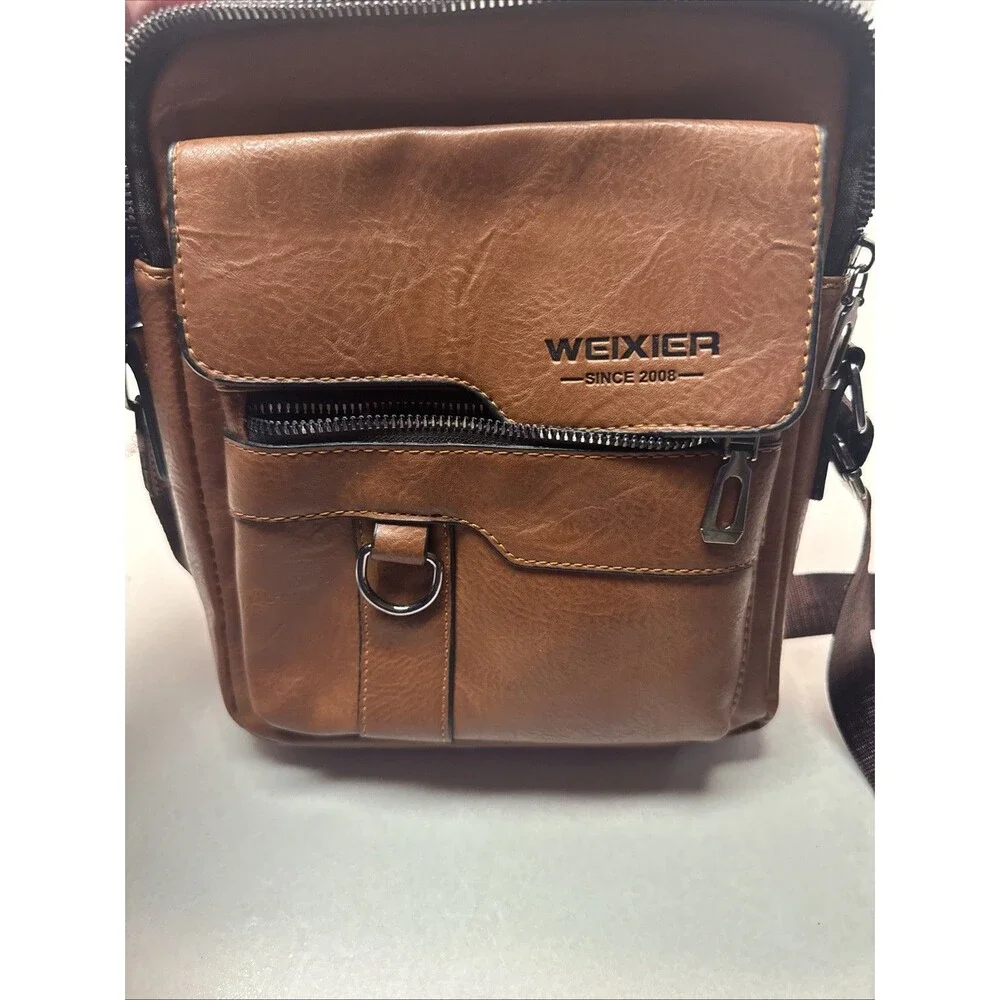 WEIXIER Brown Faux Leather Crossbody Sling Bag Men's Shoulder Bag
